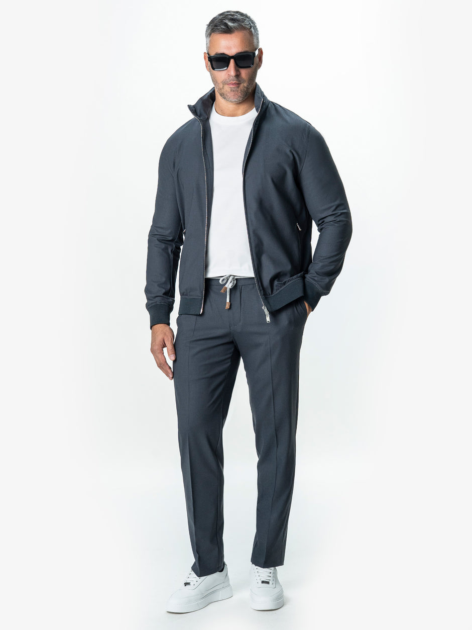 Tracksuit Premium Barbati Gri din Lana cu Gluga Ascunsa BMan0004 (4)