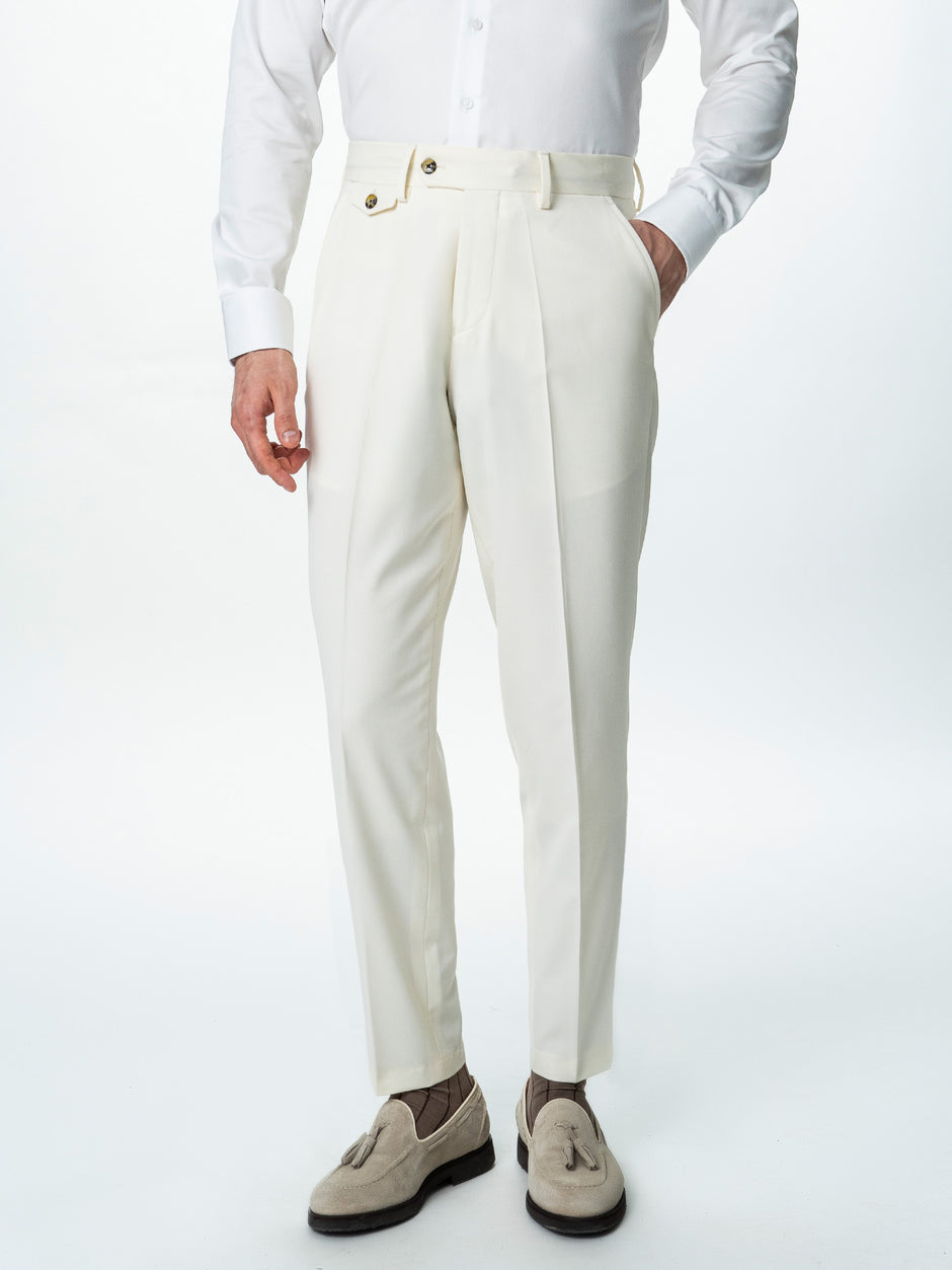 Pantaloni Barbati Crem Cu Talie Inalta Din Lana BMan0002 (6)