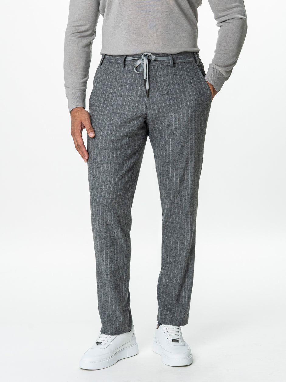 Pantaloni Barbati Gri Din Lana Cu Sistem Dublu De Inchidere BMan0015 (1)
