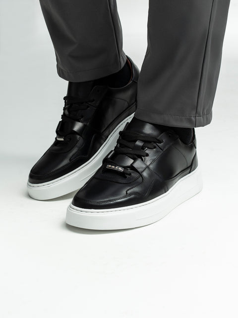 Pantofi Casual Barbati Sneakers Negri Din 100% Piele Naturala BMan0353