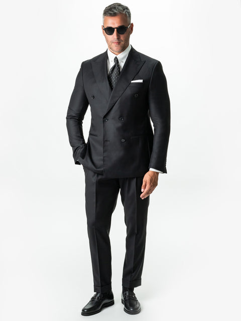Costum Negru Barbati 6 Nasturi Din Lana Vitale Barberis Super110 BMan0052