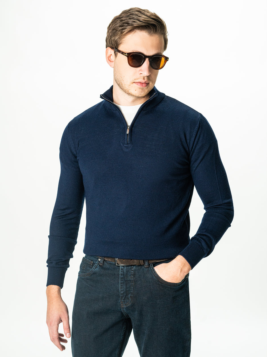 Pulover Barbati Bleumarin Fermoar Office Din Bumbac Levent BMan0001 (1)