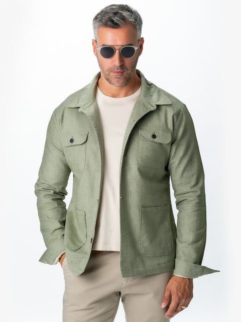 Jacheta Bumbac Safari Verde Lime Barbati Tip Overshirt Camasa Imprimeu Twill Toamna-Iarna BMan0221 (1)