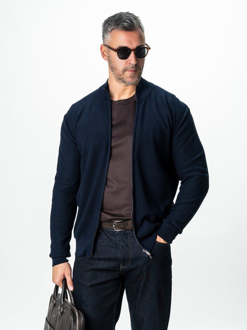 Pulover Barbati Bleumarin Cu Fermoar 100% Bumbac BMan0029 (2)