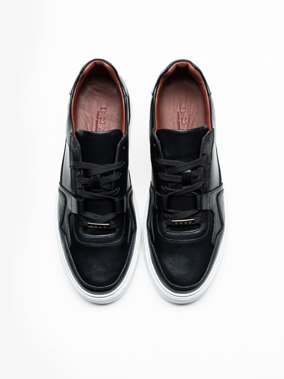 Pantofi Casual Barbati Sneakers Negri Din 100% Piele Naturala BMan0353 (5)