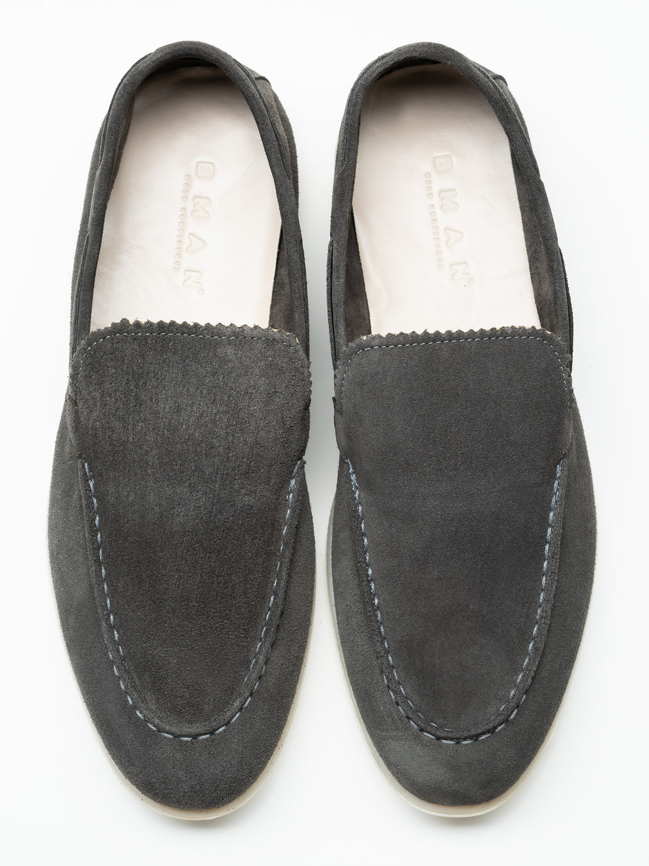 Mocasini Barbati City Loafers Gri Antracit Piele Intoarsa Naturala BMan197 (7)