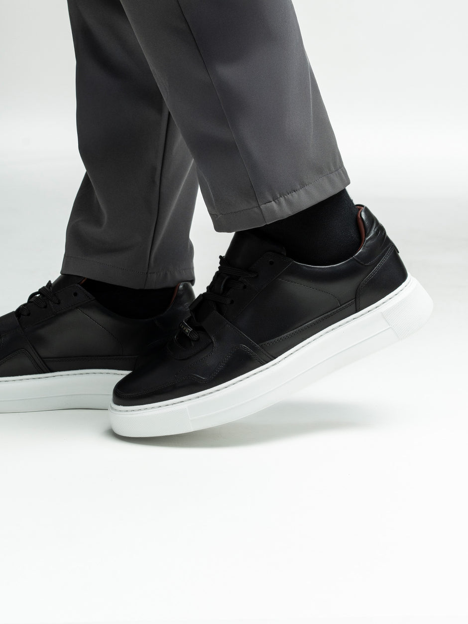 Pantofi Casual Barbati Sneakers Negri Din 100% Piele Naturala BMan0353 (9)