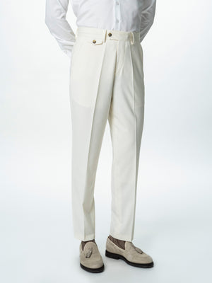 Pantaloni Barbati Crem Cu Talie Inalta Din Lana BMan0002