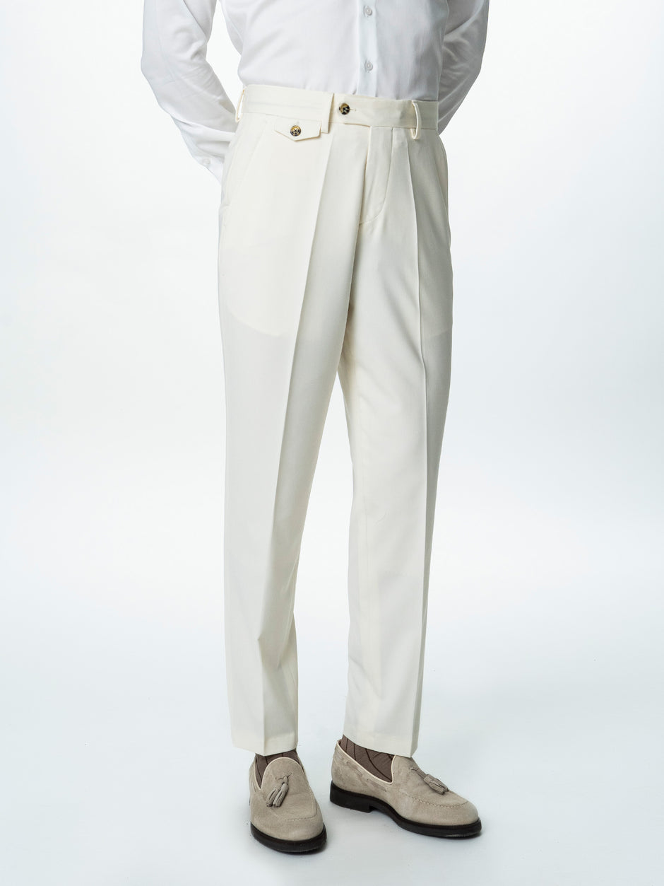 Pantaloni Barbati Crem Cu Talie Inalta Din Lana BMan0002 (1)