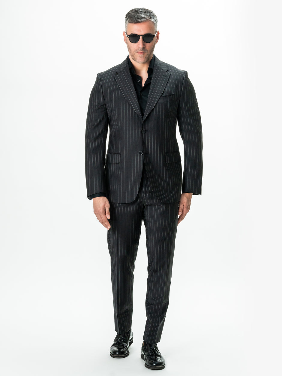 Costum Barbati Negru Dungi 100% Lana Vitale Super100 BMan0017 (5)