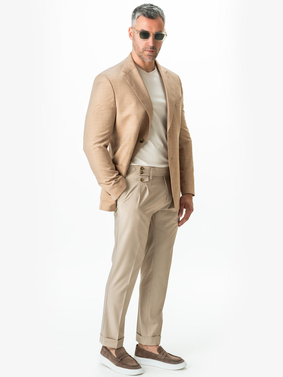 Pantaloni Cu Pense Barbati Bej Nisip Gurkha Stofa Sarto BMan707 (7)