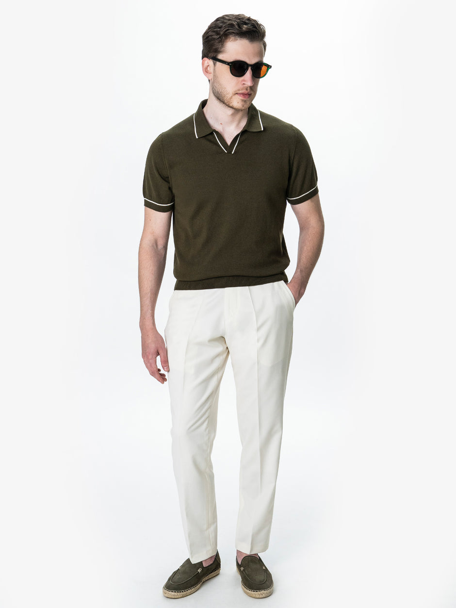 Tricou Polo Open Collar Bărbați Verde Kaki 100% Bumbac BMan0105 (3)
