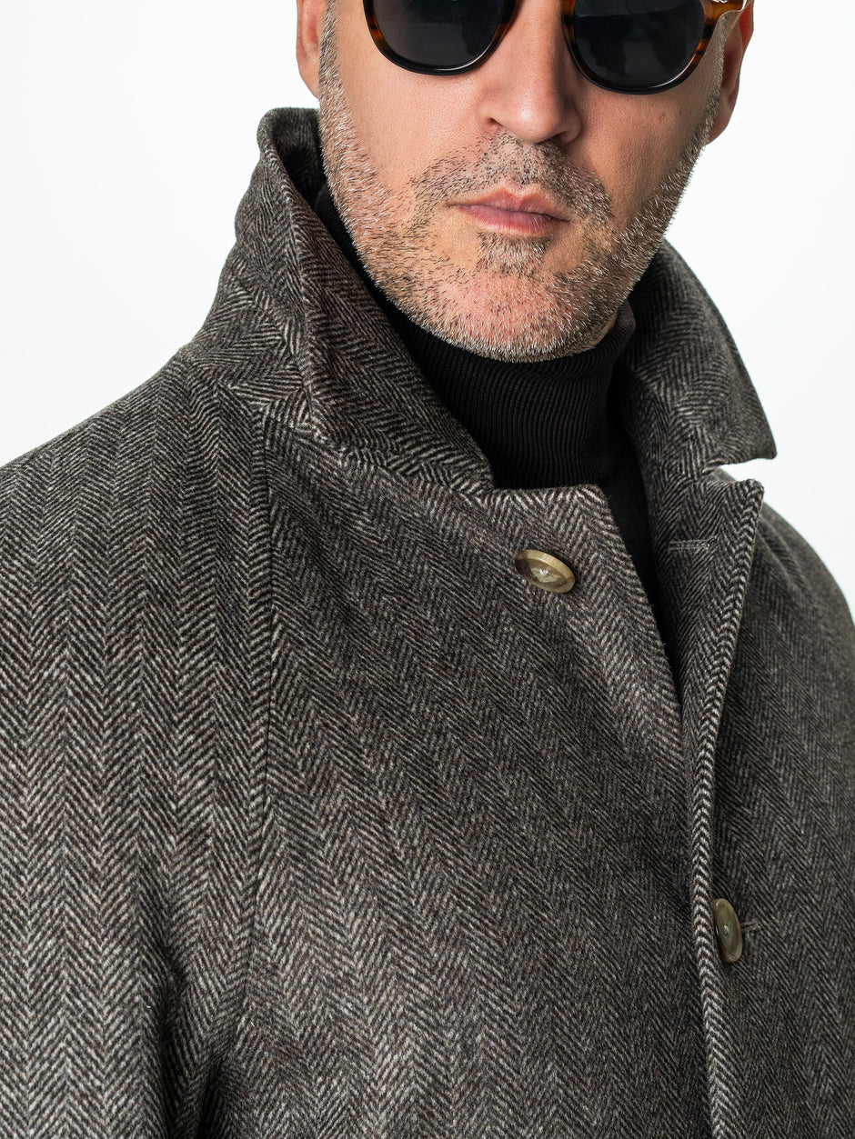 Palton Barbati Iarna Cafeniu 100% Lana Herringbone BMan0005 (3)