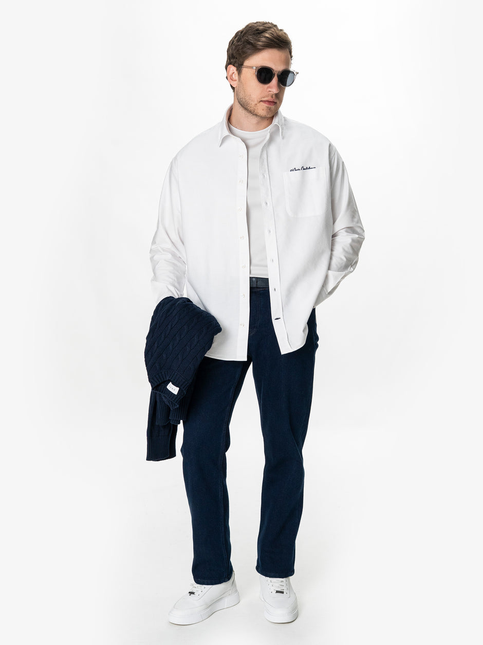Camasa Alba Barbati Oversized Fit 100% Bumbac BMan0500 (2)