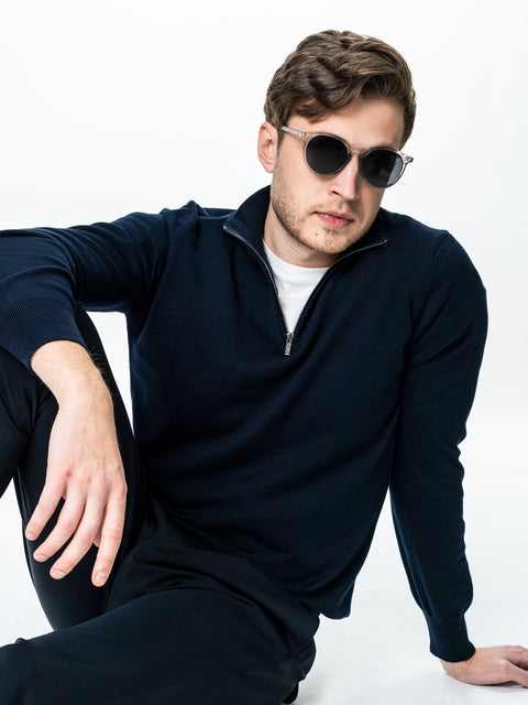 Pulover Barbati Bleumarin Fermoar Office Din Bumbac Levent BMan0001