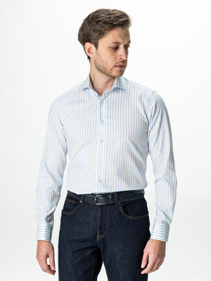 Camasa Barbati Premium Confort Fit Non Iron Alba Cu Dungi Bleu BMan0063