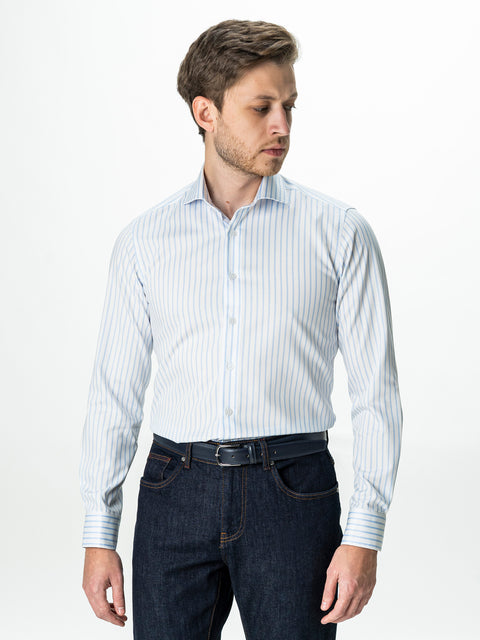 Camasa Barbati Premium Confort Fit Non Iron Alba Cu Dungi Bleu BMan0063