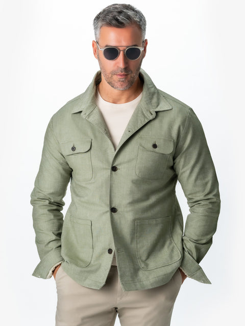 Jacheta Bumbac Safari Verde Lime Barbati Tip Overshirt Camasa Imprimeu Twill Toamna-Iarna BMan0221 (4)