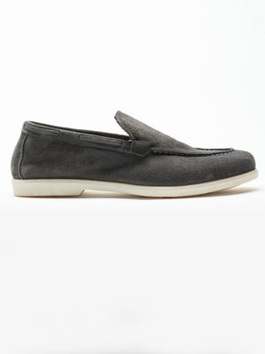 Mocasini Barbati City Loafers Gri Antracit Piele Intoarsa Naturala BMan197