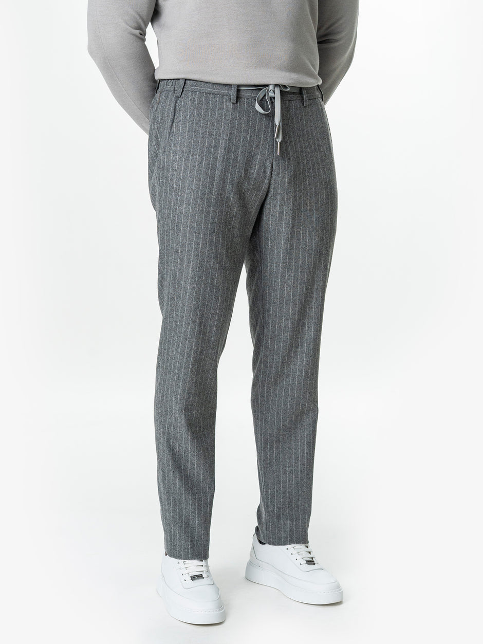 Pantaloni Barbati Gri Din Lana Cu Sistem Dublu De Inchidere BMan0015 (5)