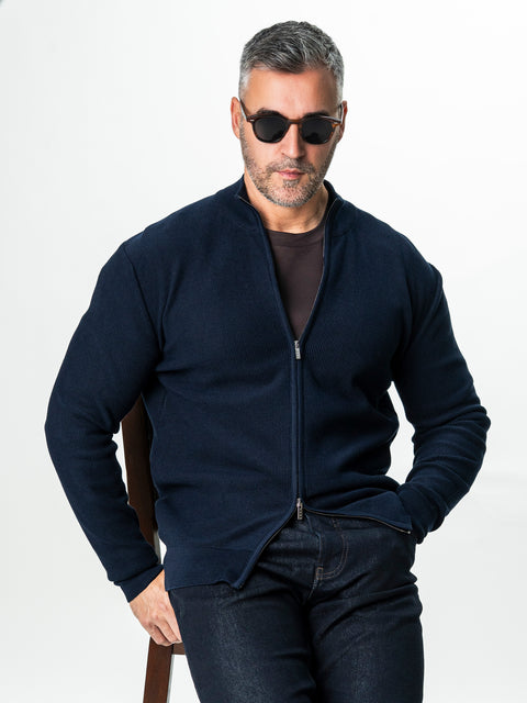 Pulover Barbati Bleumarin Cu Fermoar 100% Bumbac BMan0029