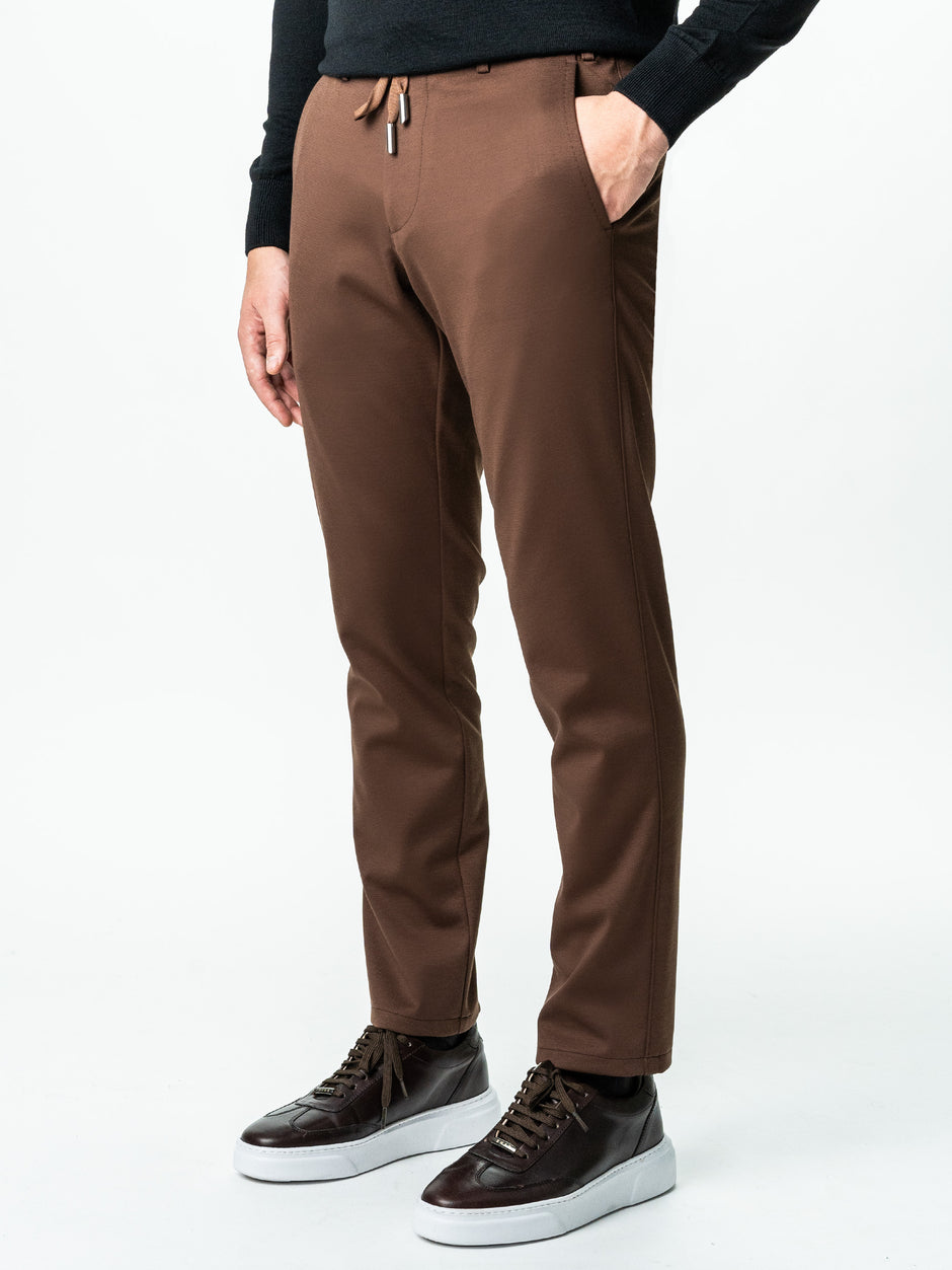 Pantaloni Casual Maro Barbati Full Stretch Cu Snur BMan0012 (4)