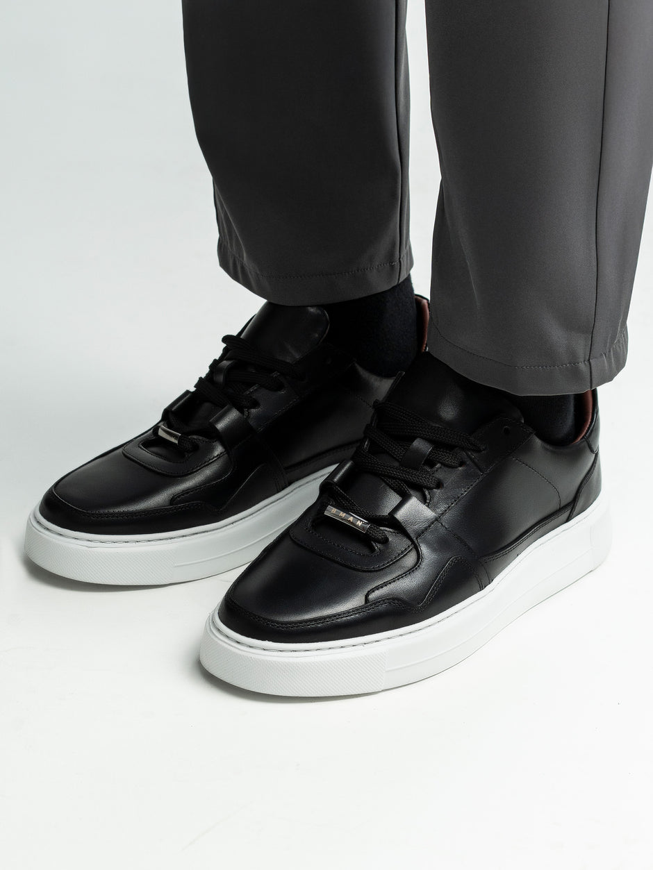 Pantofi Casual Barbati Sneakers Negri Din 100% Piele Naturala BMan0353 (4)