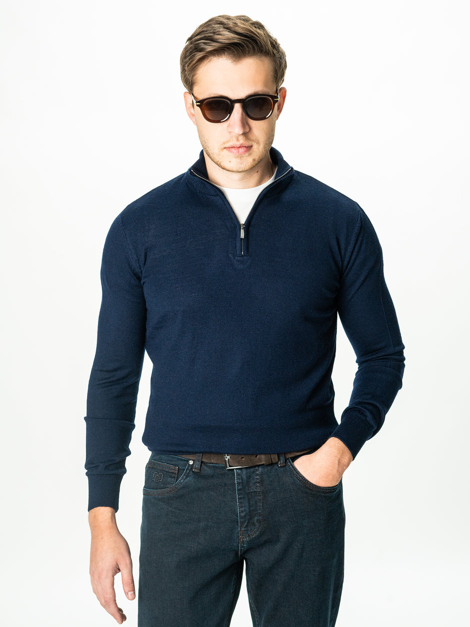 Pulover Barbati Bleumarin Fermoar Office Din Bumbac Levent BMan0001 (5)