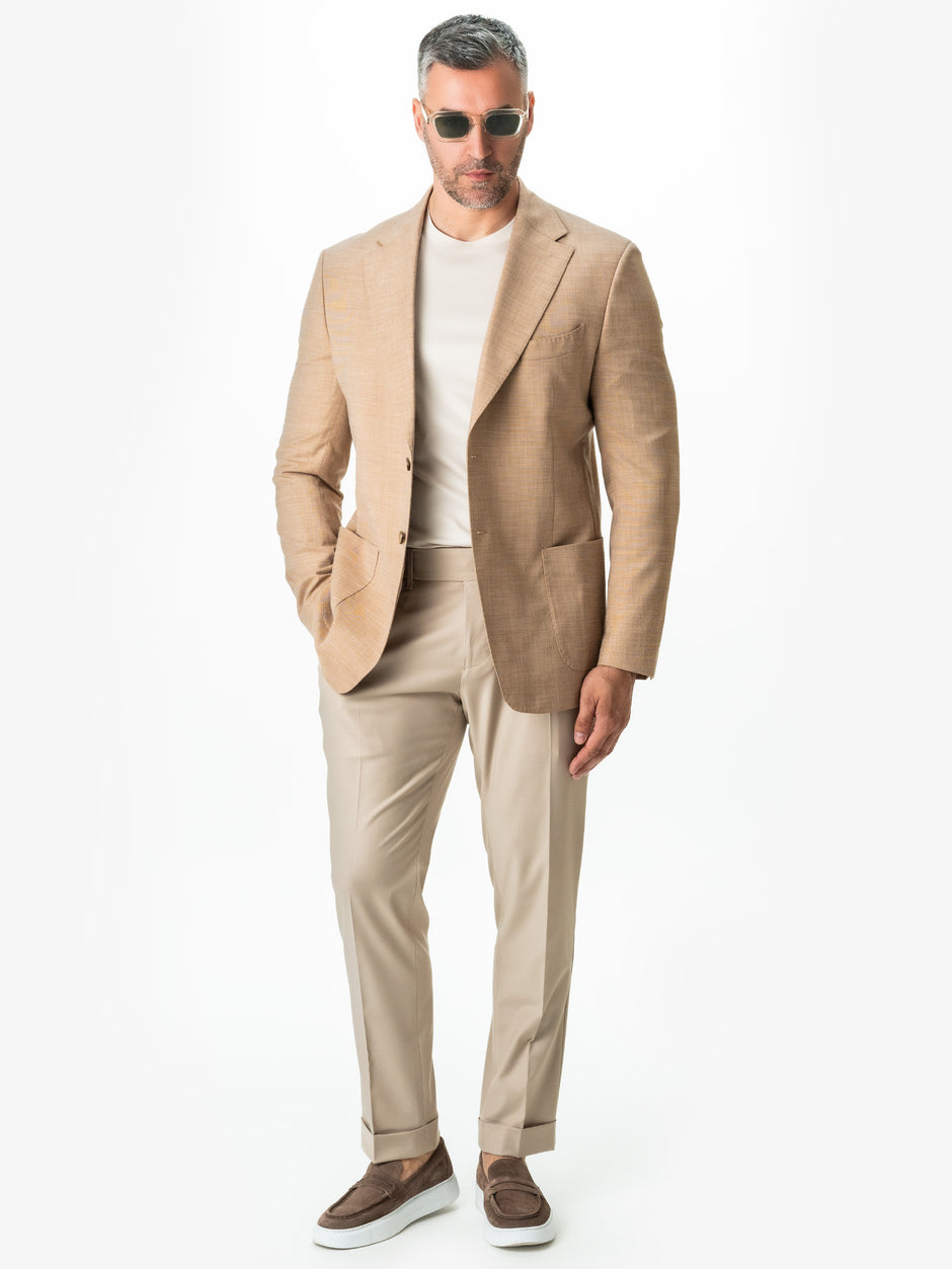 Pantaloni Cu Pense Barbati Bej Nisip Gurkha Stofa Sarto BMan707 (3)