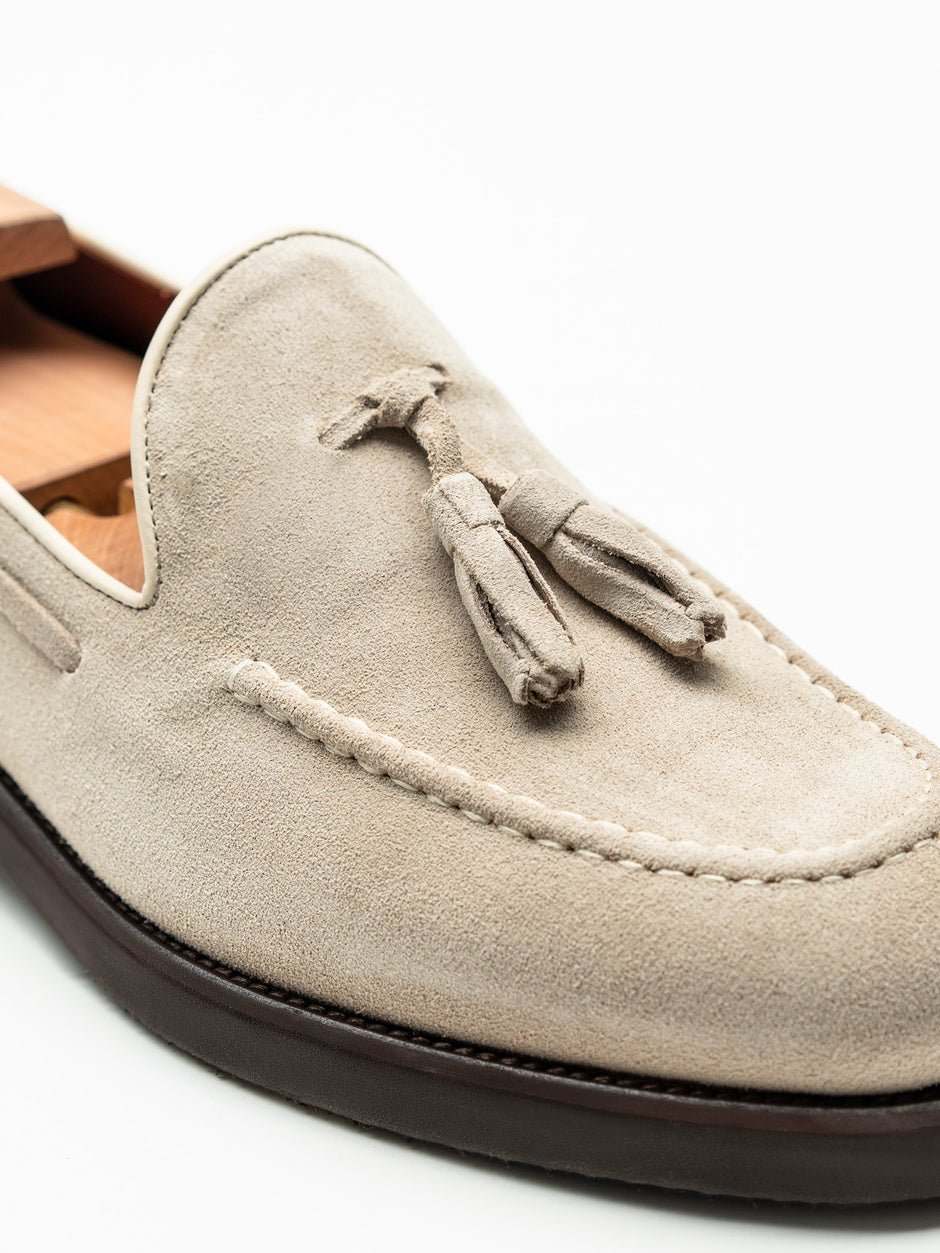 Mocasini Barbati Tassel Loafers Crem Din Piele Intoarsa Vita BMan216 (3)