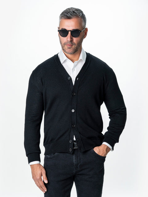 Pulover Negru Barbati Cu Nasturi Tip Cardigan BMan0038