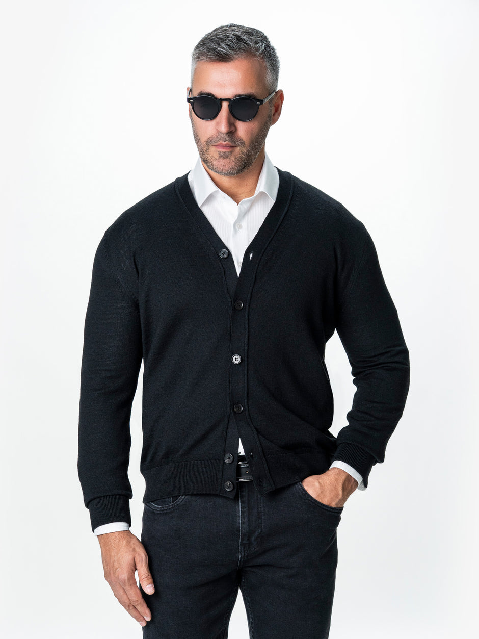 Pulover Negru Barbati Cu Nasturi Tip Cardigan BMan0038 (1)