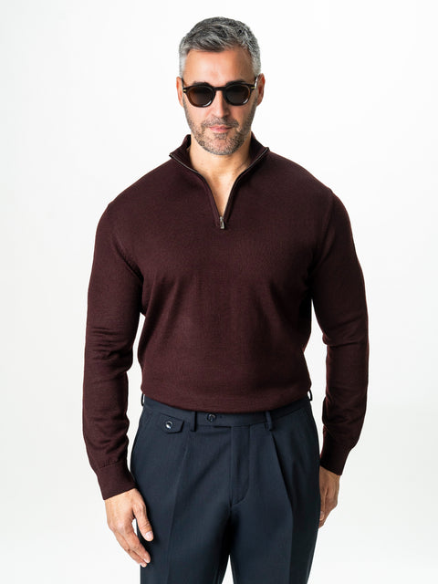 Pulover Rosu Bordo Cu Fermoar Barbati Din Lana Merinos Falco BMan0003