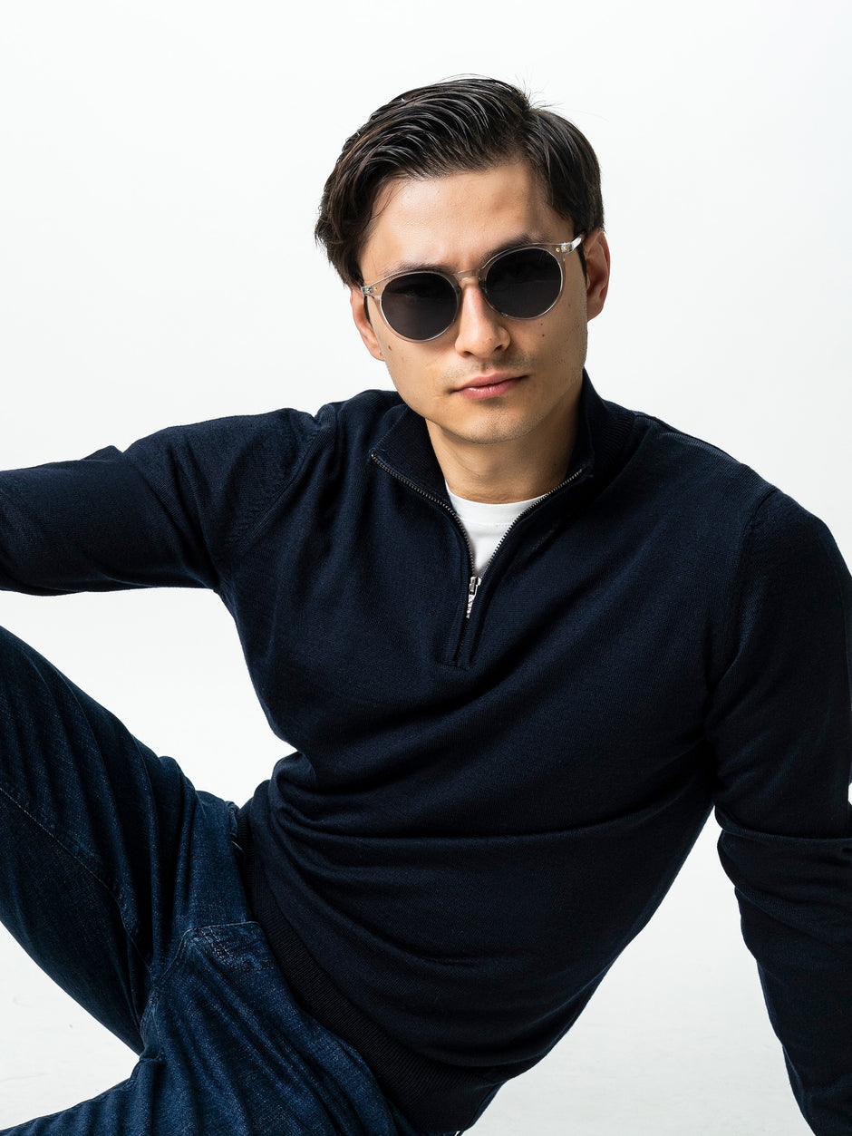 Pulover Cu Fermoar Bleumarin Inchis Barbati Office Lana Merino Falco BMan0003 (5)