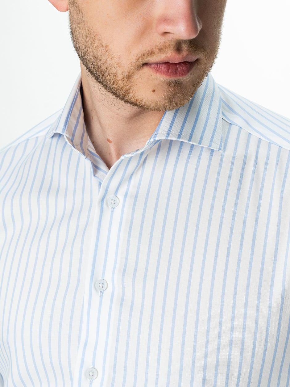 Camasa Barbati Premium Confort Fit Non Iron Alba Cu Dungi Bleu BMan0063 (4)