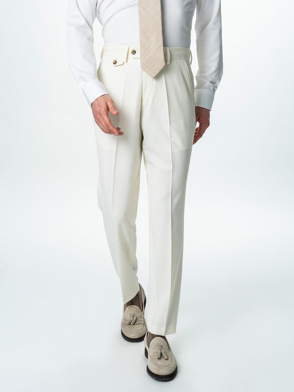 Pantaloni Barbati Crem Cu Talie Inalta Din Lana BMan0002 (5)