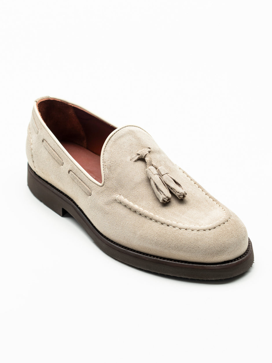 Mocasini Barbati Tassel Loafers Crem Din Piele Intoarsa Vita BMan216 (7)