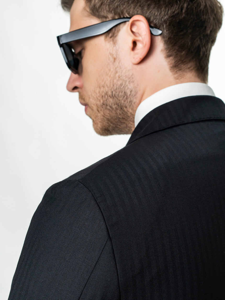Costum Barbati Negru La Doua Randuri 100% Lana Loro Piana BMan0130 (13)