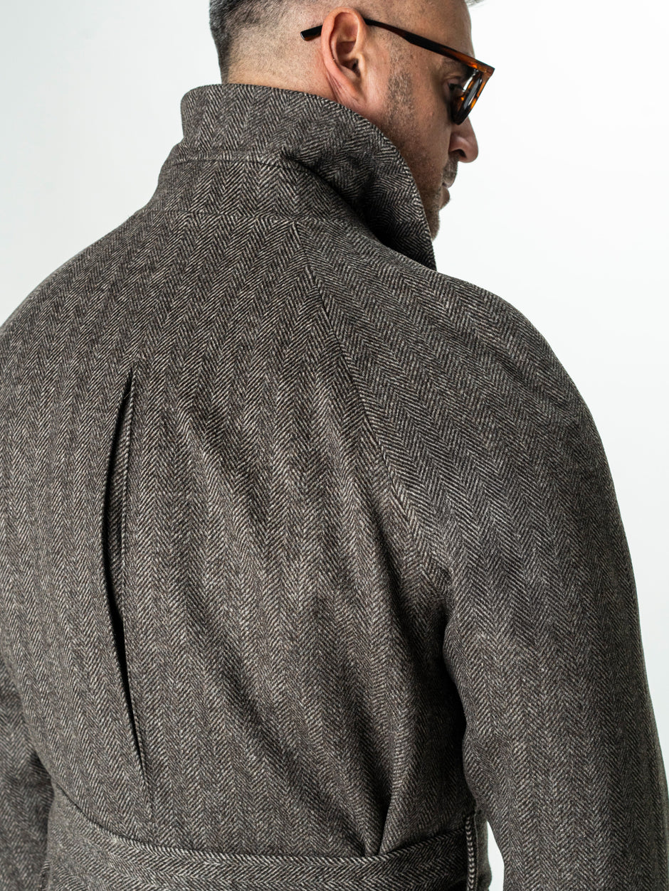 Palton Barbati Iarna Cafeniu 100% Lana Herringbone BMan0005 (8)