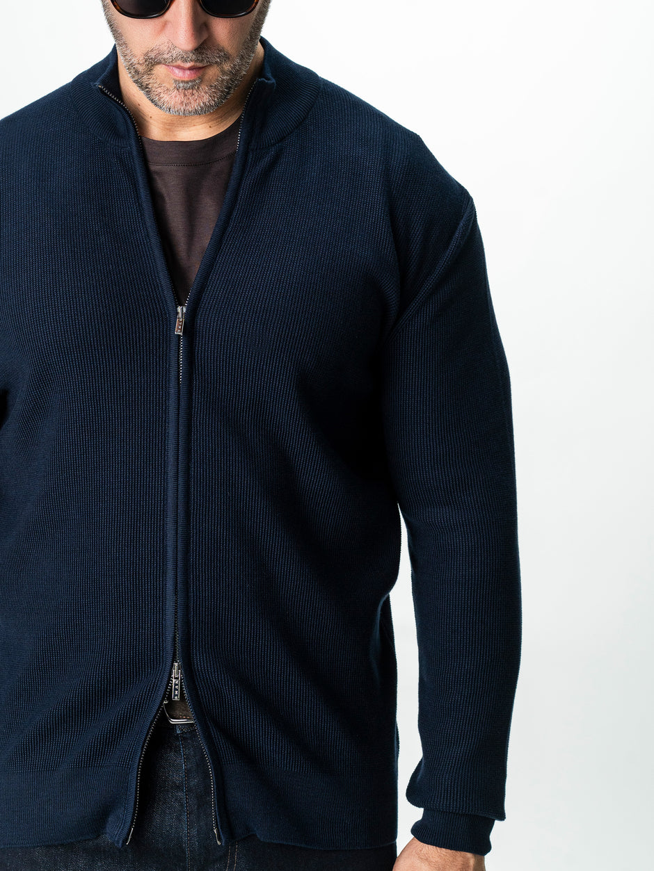Pulover Barbati Bleumarin Cu Fermoar 100% Bumbac BMan0029 (3)