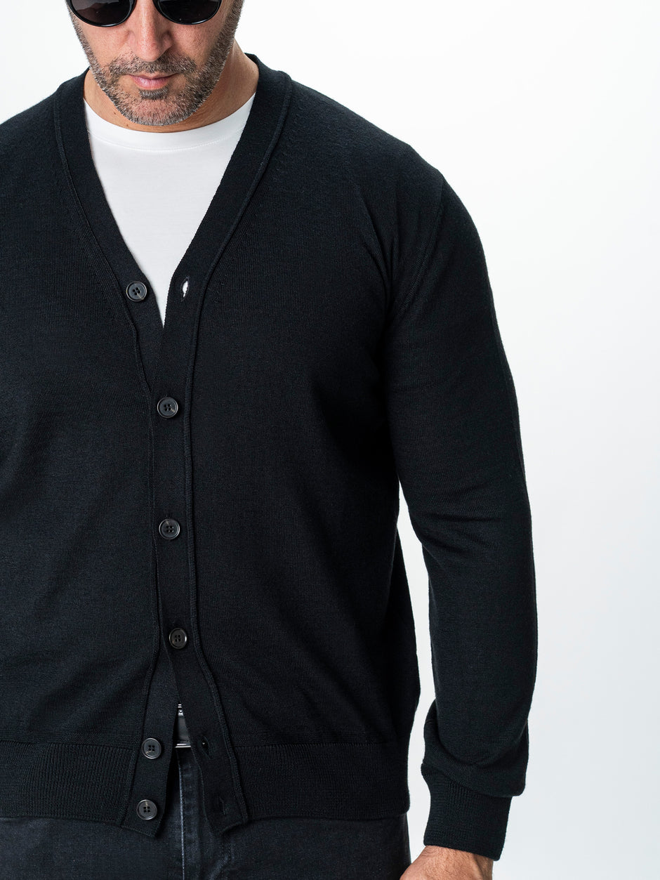 Pulover Negru Barbati Cu Nasturi Tip Cardigan BMan0038 (3)