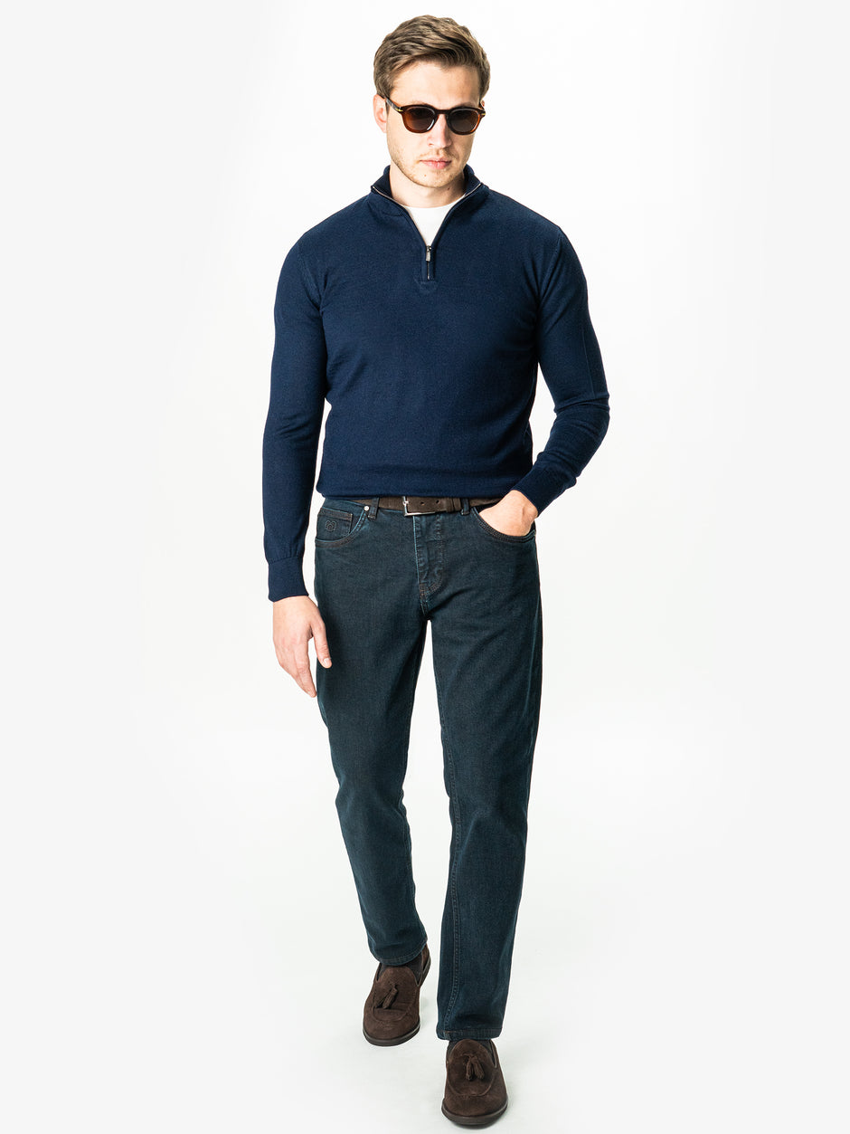 Pulover Barbati Bleumarin Fermoar Office Din Bumbac Levent BMan0001 (7)