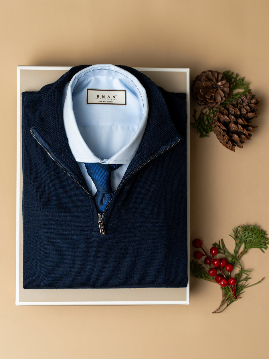 Pachet Cadou Barbati Camasa Bumbac Si Pulover Cu Fermoar Bman0071 (1)