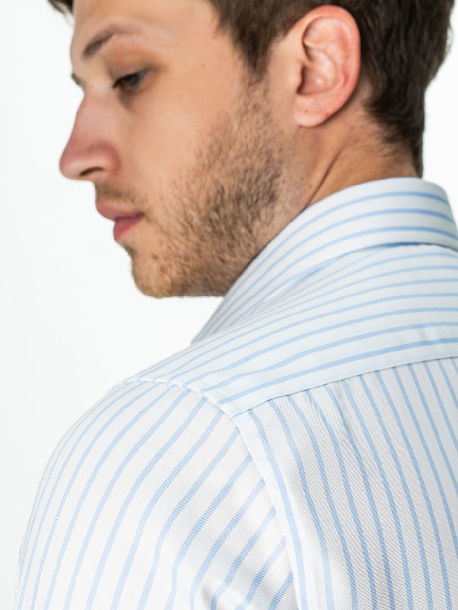 Camasa Barbati Premium Confort Fit Non Iron Alba Cu Dungi Bleu BMan0063 (6)