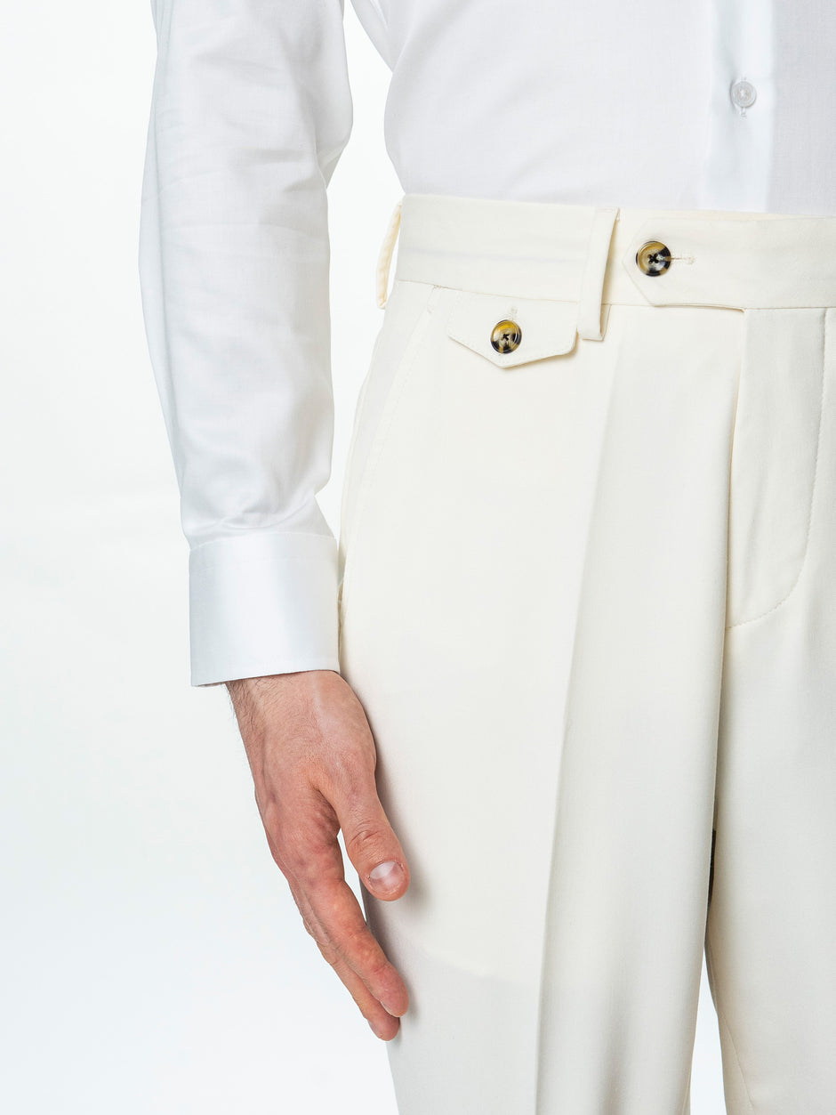 Pantaloni Barbati Crem Cu Talie Inalta Din Lana BMan0002 (3)