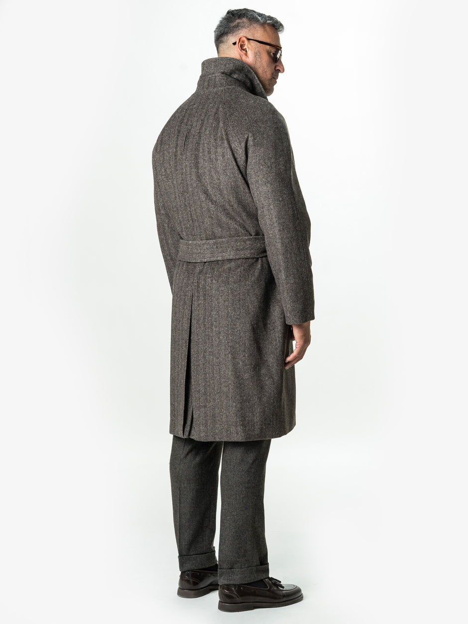Palton Barbati Iarna Cafeniu 100% Lana Herringbone BMan0005 (9)