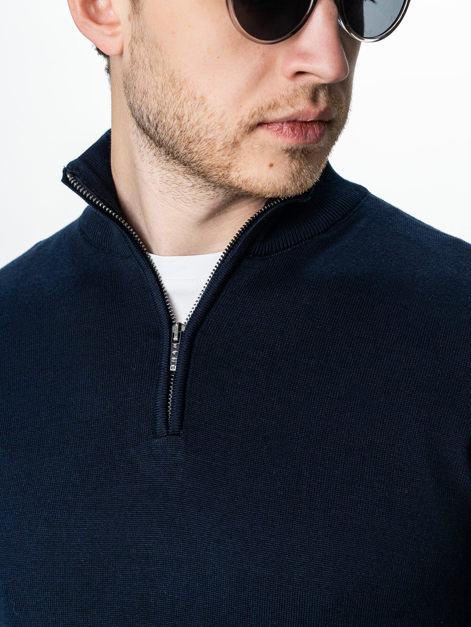 Pulover Barbati Bleumarin Fermoar Office Din Bumbac Levent BMan0001 (3)