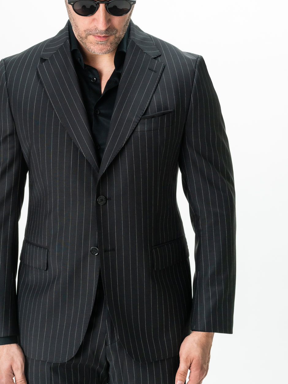 Costum Barbati Negru Dungi 100% Lana Vitale Super100 BMan0017 (6)
