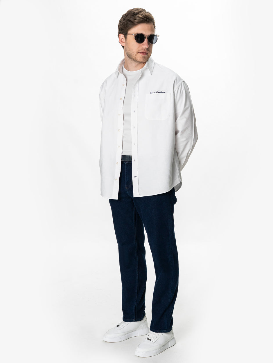 Camasa Alba Barbati Oversized Fit 100% Bumbac BMan0500 (10)