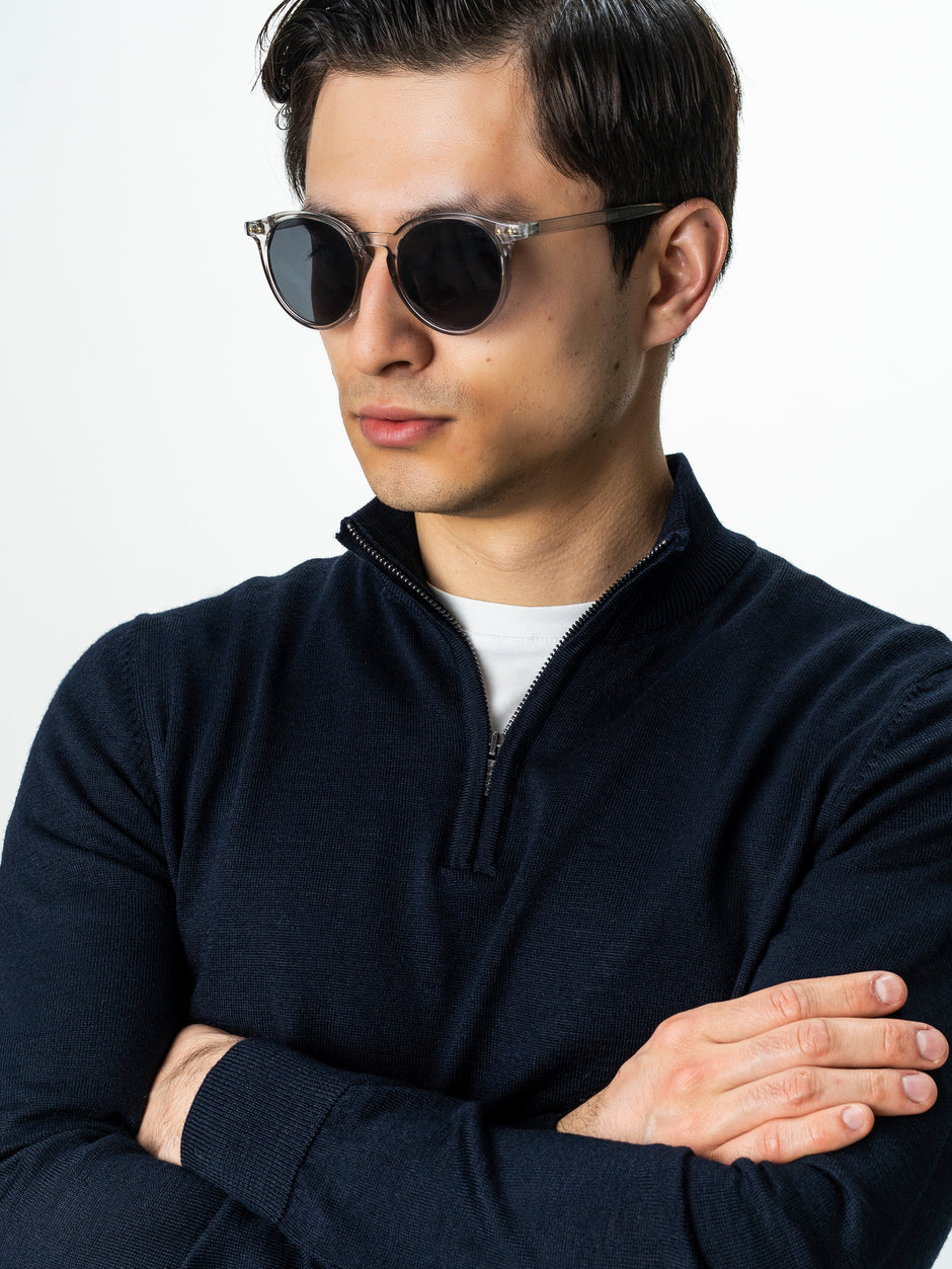 Pulover Cu Fermoar Bleumarin Inchis Barbati Office Lana Merino Falco BMan0003 (3)